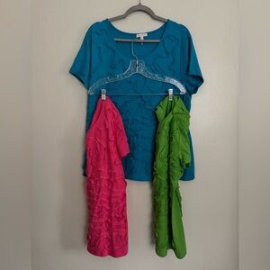 ISAAC MIZRAHI Lot of 4 Ruffled T-Shirts Women's Size XXL - Pink. Green, Blue (2)
